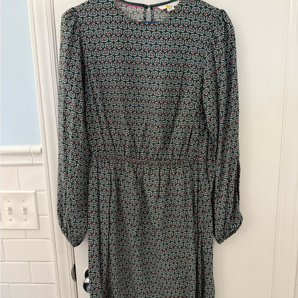 Boden Green Sheath Dress with Bishop Sleeves